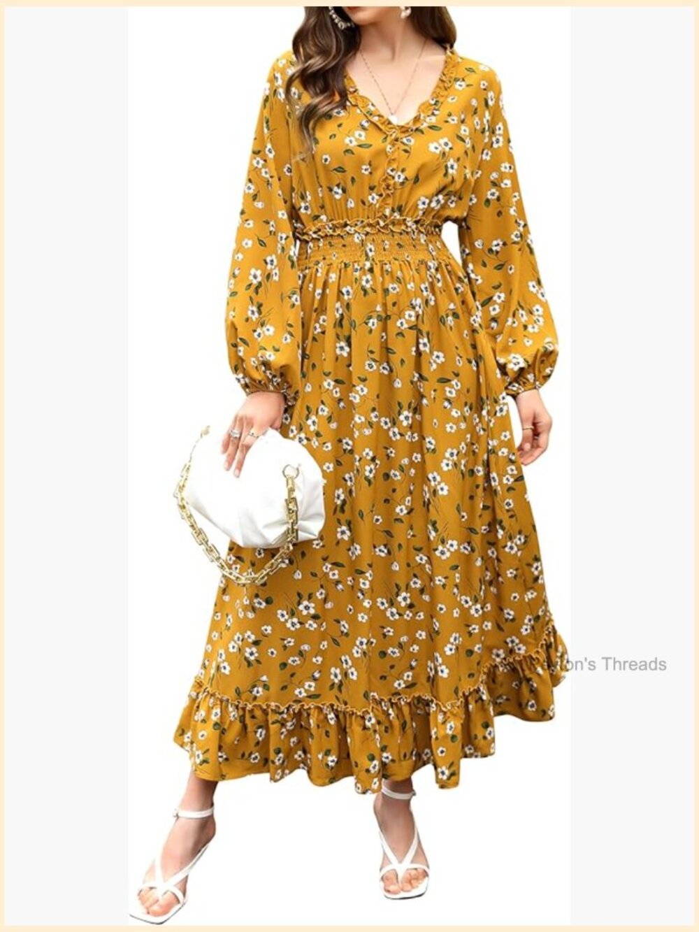 V Neck Floral Print Bohemian Flowy Maxi Dress for Women Wedding Guest